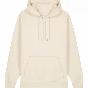 Sudadera unisex beige con capucha y bolsillo canguro de algodón orgánico Indiana 1727.