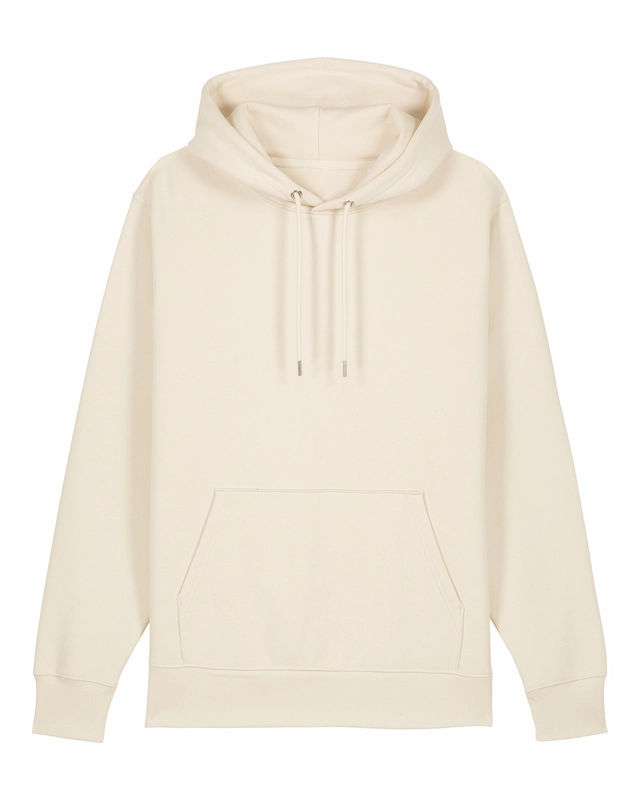 Sudadera unisex Indiana 1727 confeccionada en algodón 100% orgánico, ideal para personalizar con bordado. Sudadera unisex beige con capucha y bolsillo canguro de algodón orgánico Indiana 1727.